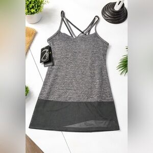 NEW NWT TLF Apparel Vitality Mesh Layered Tank Top - Size S - Heather Grey/Black